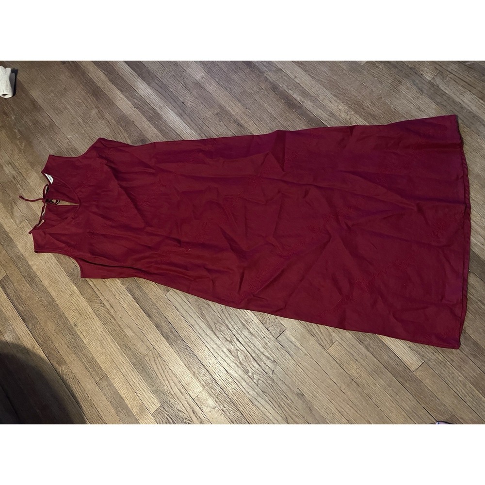 Eddie Bauer Petite M Red Floral Jacquard Sleeveless Maxi Dress Cottagecore Linen